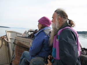 New docents, Barb abd Buzz, watch porpoises off the bow of the Sea Bass.